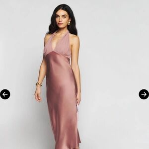 New Reformation Elegant Halter Maxi Dress in Rust